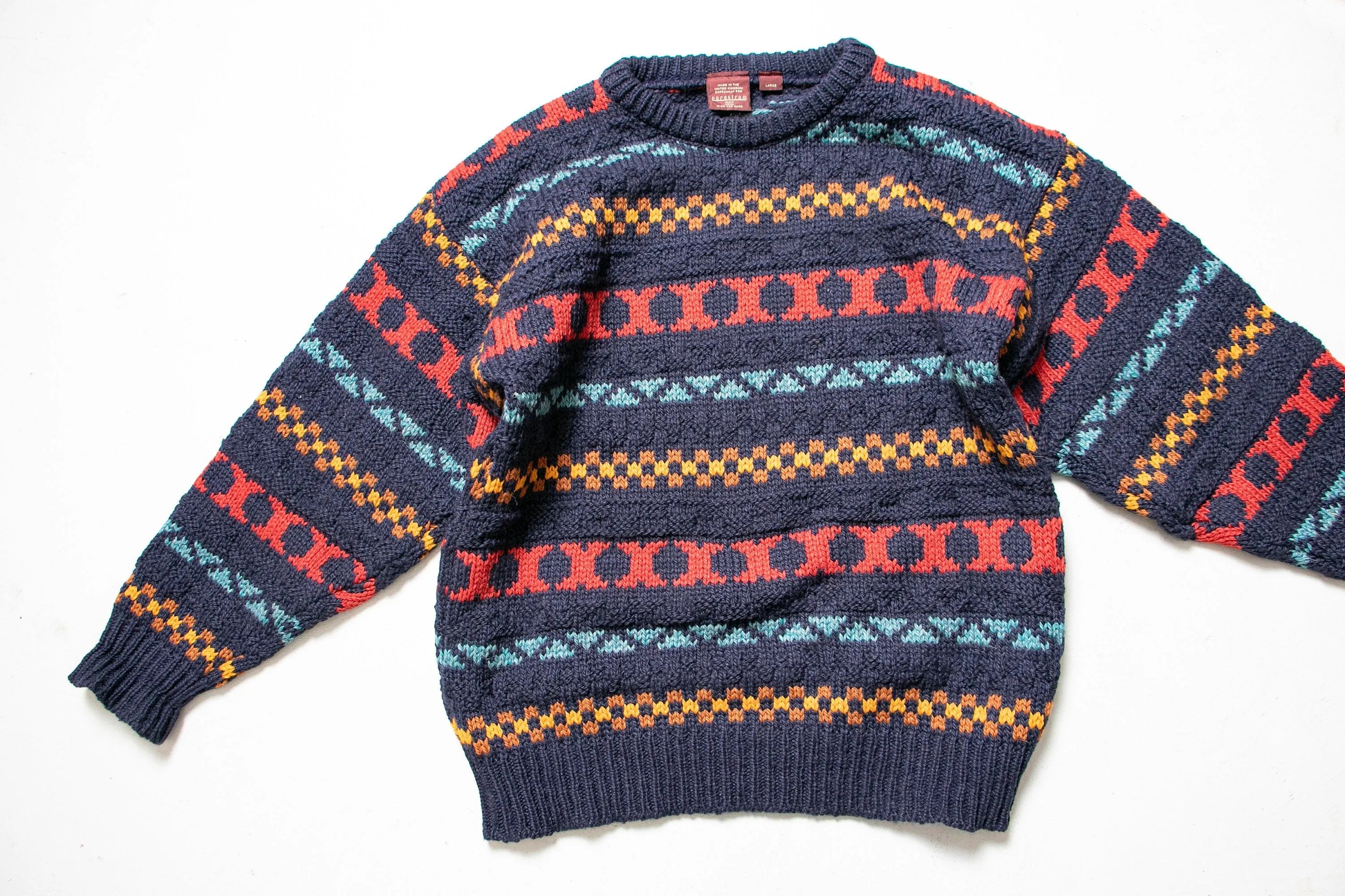 1990s Wool Sweater Men's Striped Knit Crewneck Nordstrom Large