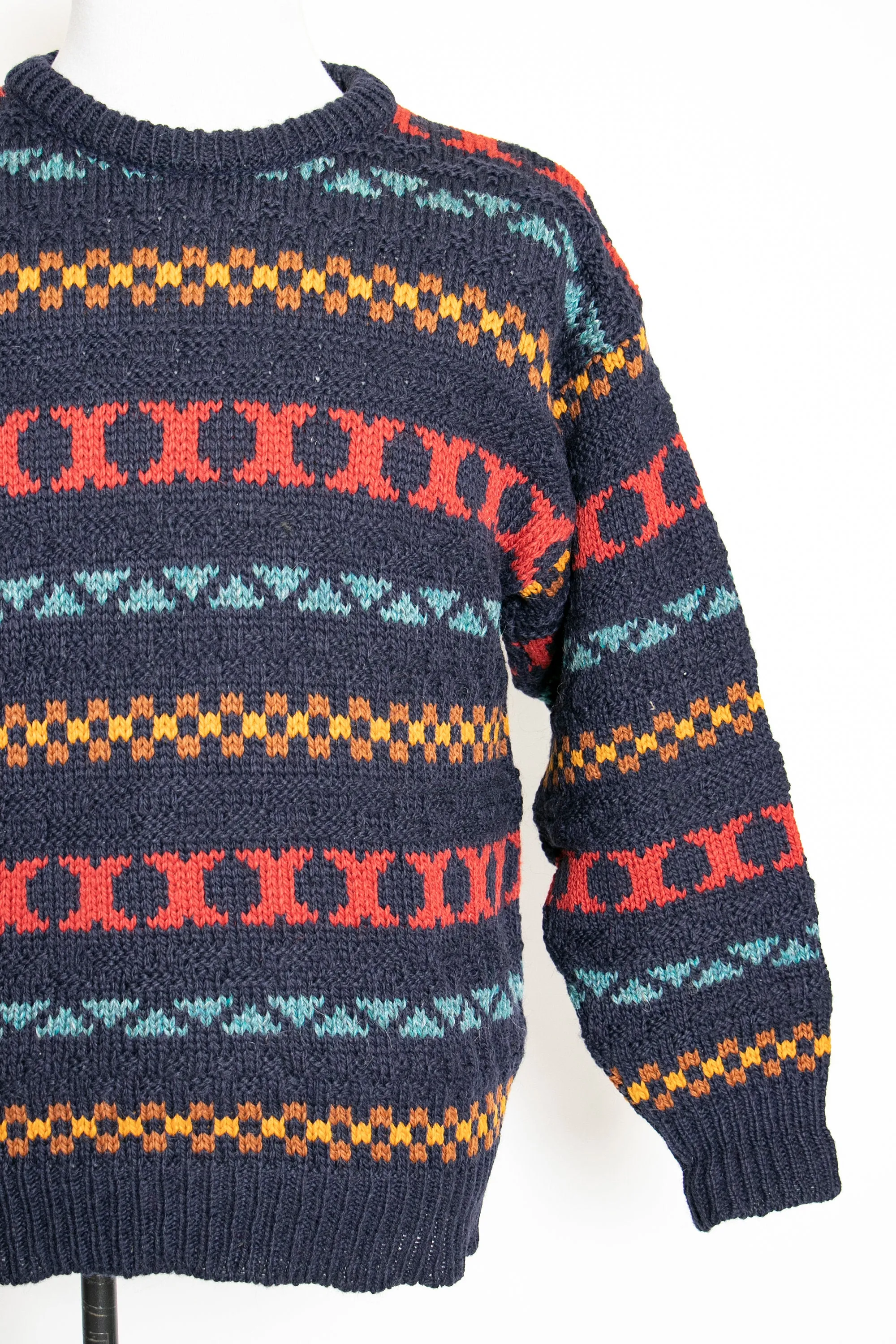 1990s Wool Sweater Men's Striped Knit Crewneck Nordstrom Large