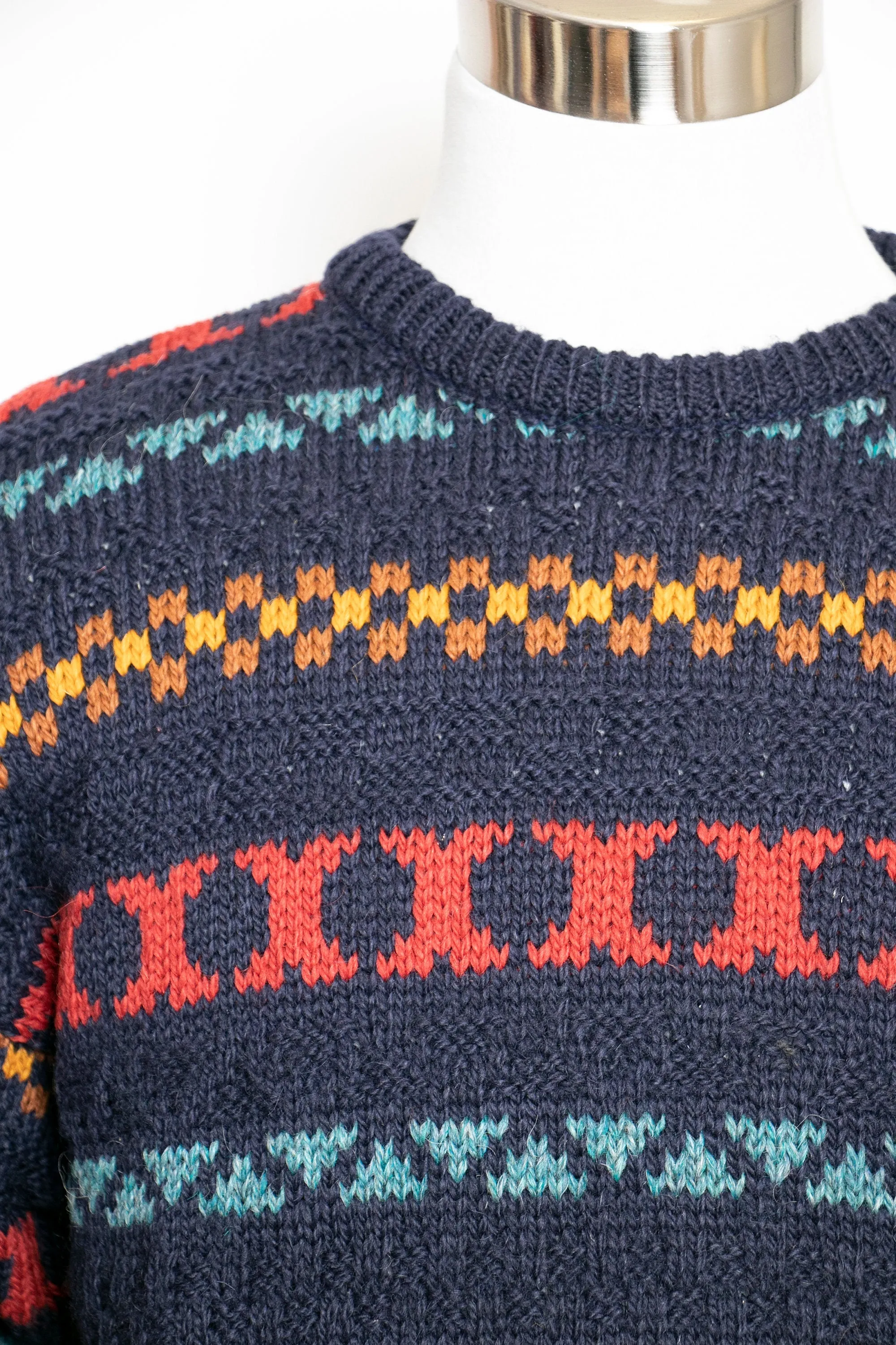 1990s Wool Sweater Men's Striped Knit Crewneck Nordstrom Large