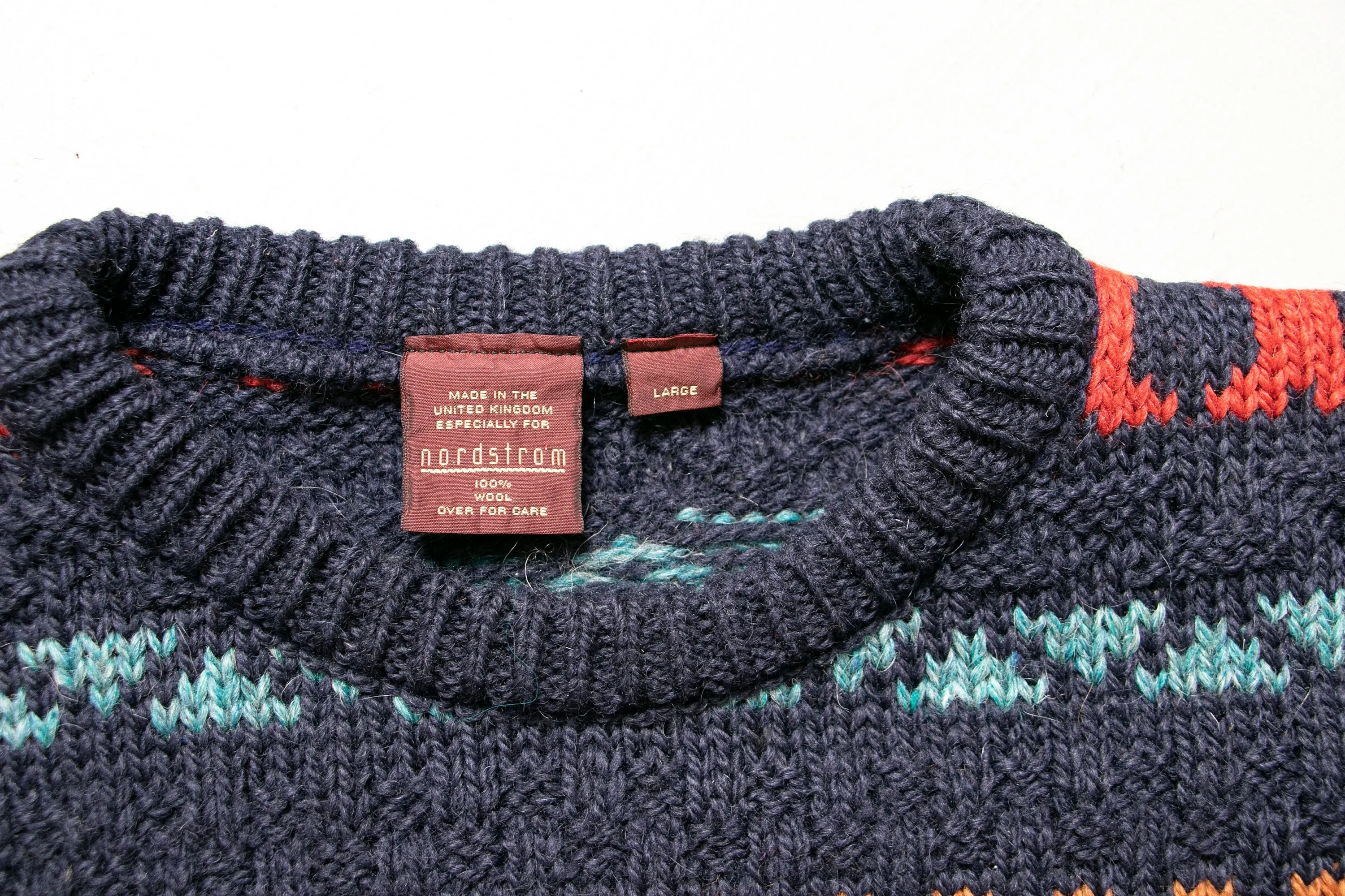 1990s Wool Sweater Men's Striped Knit Crewneck Nordstrom Large