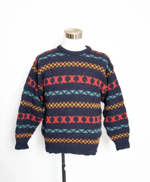 1990s Wool Sweater Men's Striped Knit Crewneck Nordstrom Large