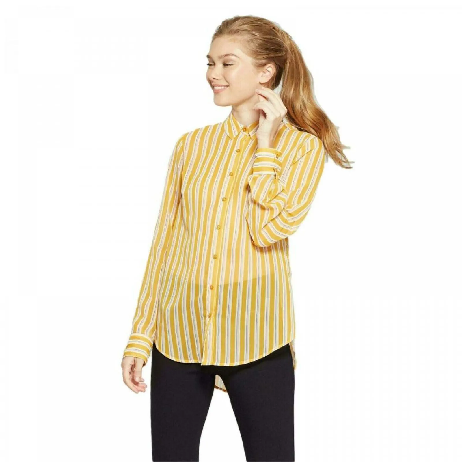 A New Day Women's Long Sleeve Striped Crepe Blouse Shirt Top