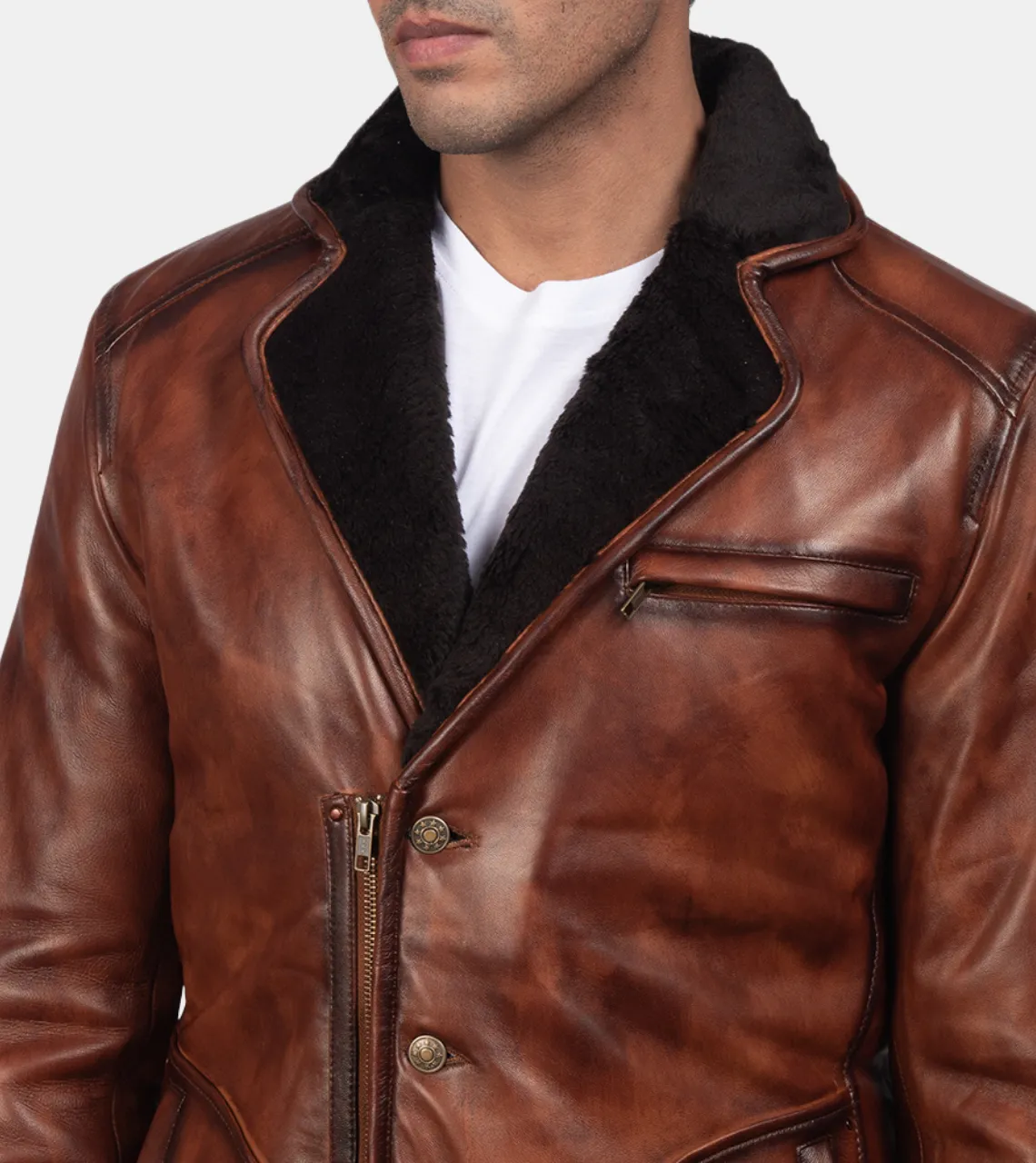 Adonis Men's Brown Waxed Sherpa Leather Coat