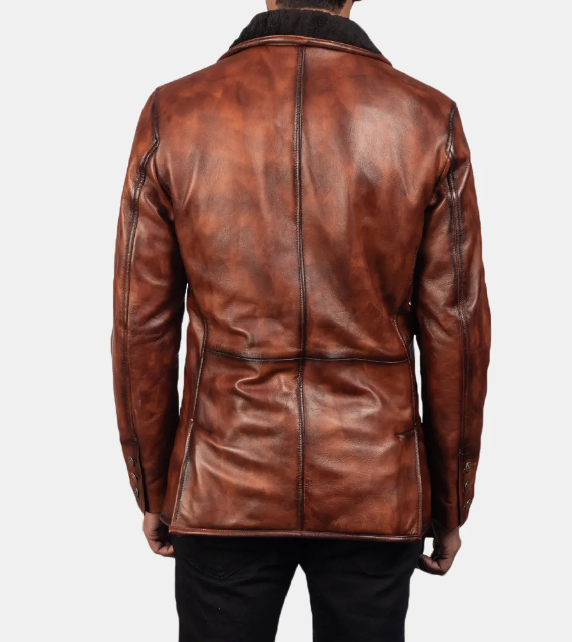 Adonis Men's Brown Waxed Sherpa Leather Coat