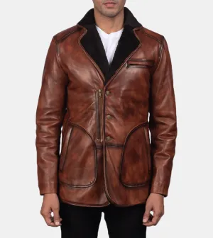 Adonis Men's Brown Waxed Sherpa Leather Coat