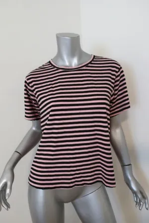 AMO Classic Striped Tee Pink/Black Size Large Short Sleeve T-Shirt Top