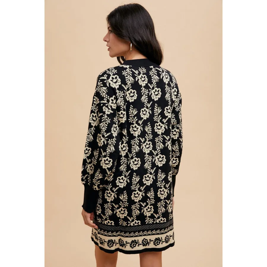 Annie Wear Floral Jacquard Round Neck Sweater Dress