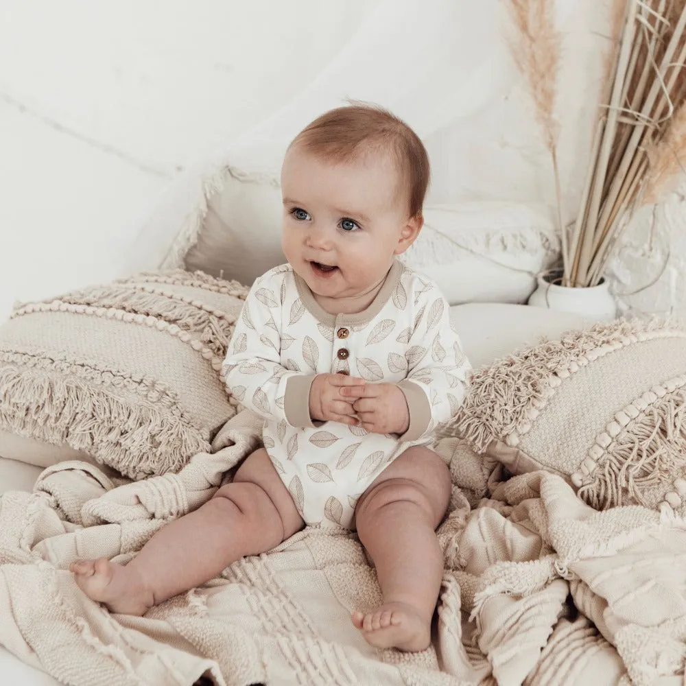 Aster and Oak Leaf Henley Onesie