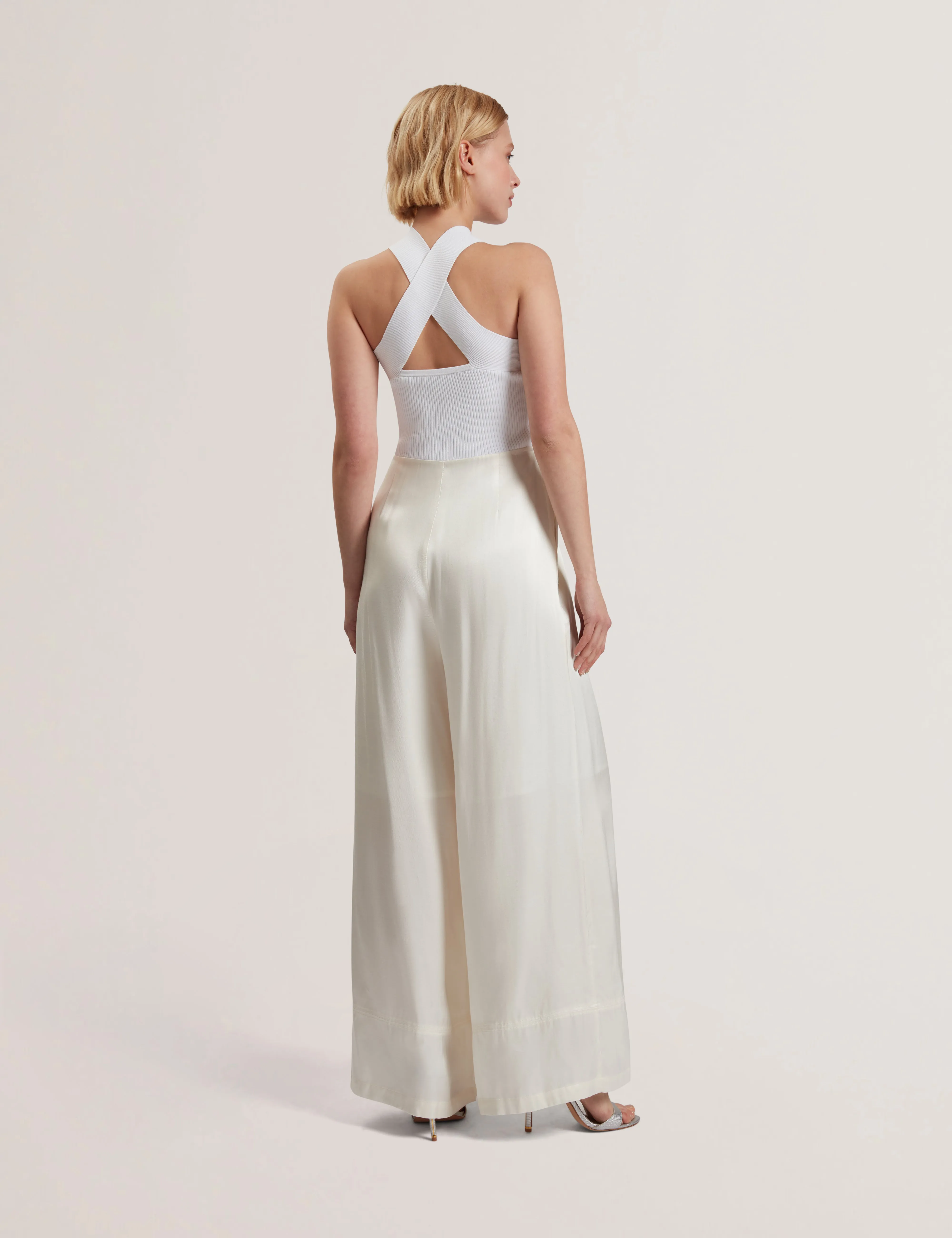 Baiblu Halter Neck Jumpsuit With Knit Ivory