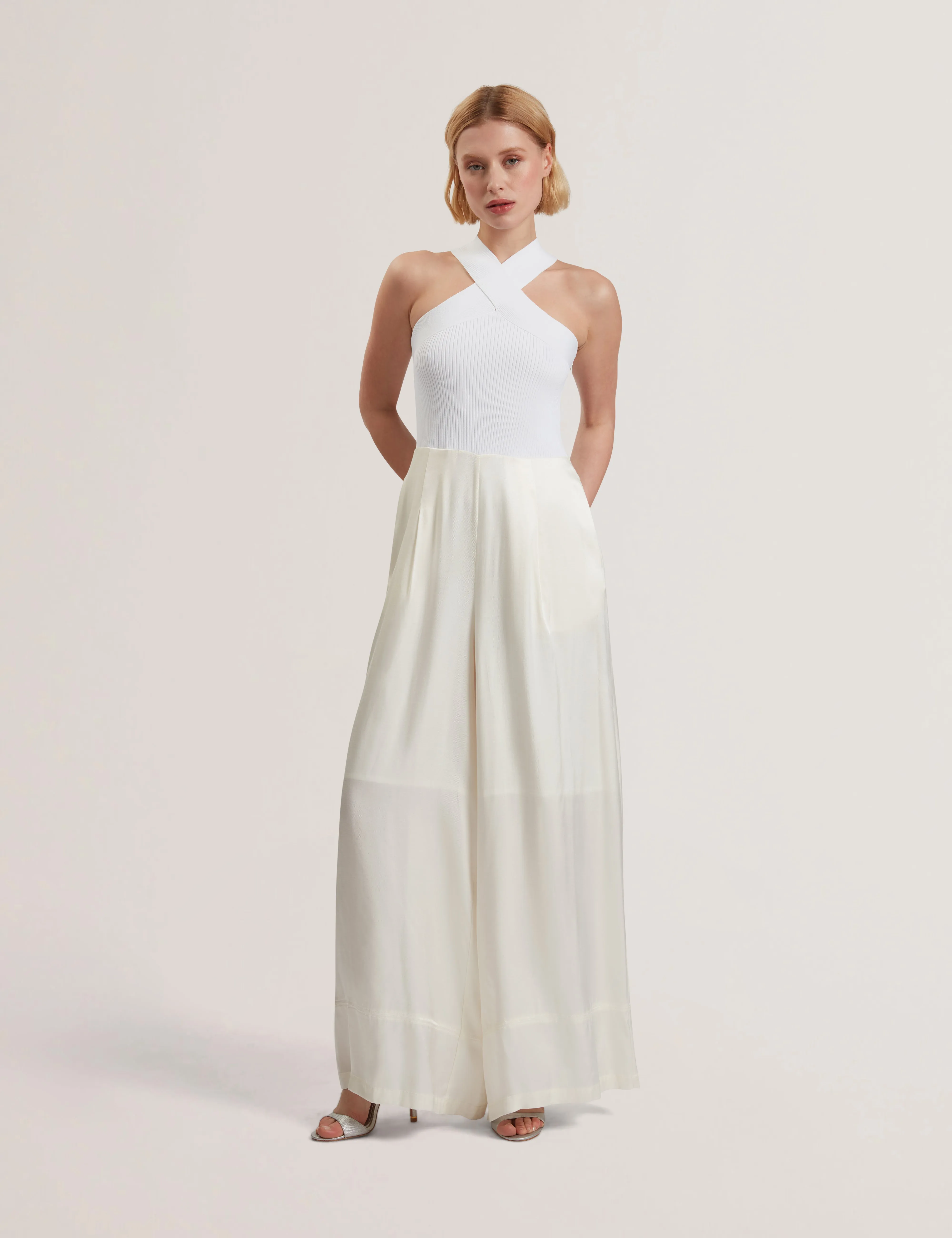 Baiblu Halter Neck Jumpsuit With Knit Ivory