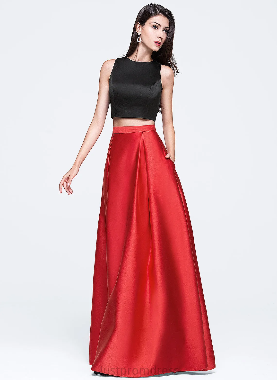 Ball-Gown/Princess With Neck Scoop Prom Dresses Satin Pockets Carolina Floor-Length