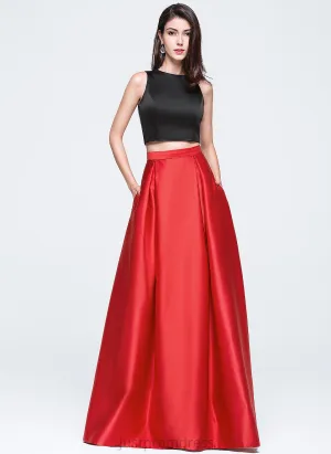 Ball-Gown/Princess With Neck Scoop Prom Dresses Satin Pockets Carolina Floor-Length