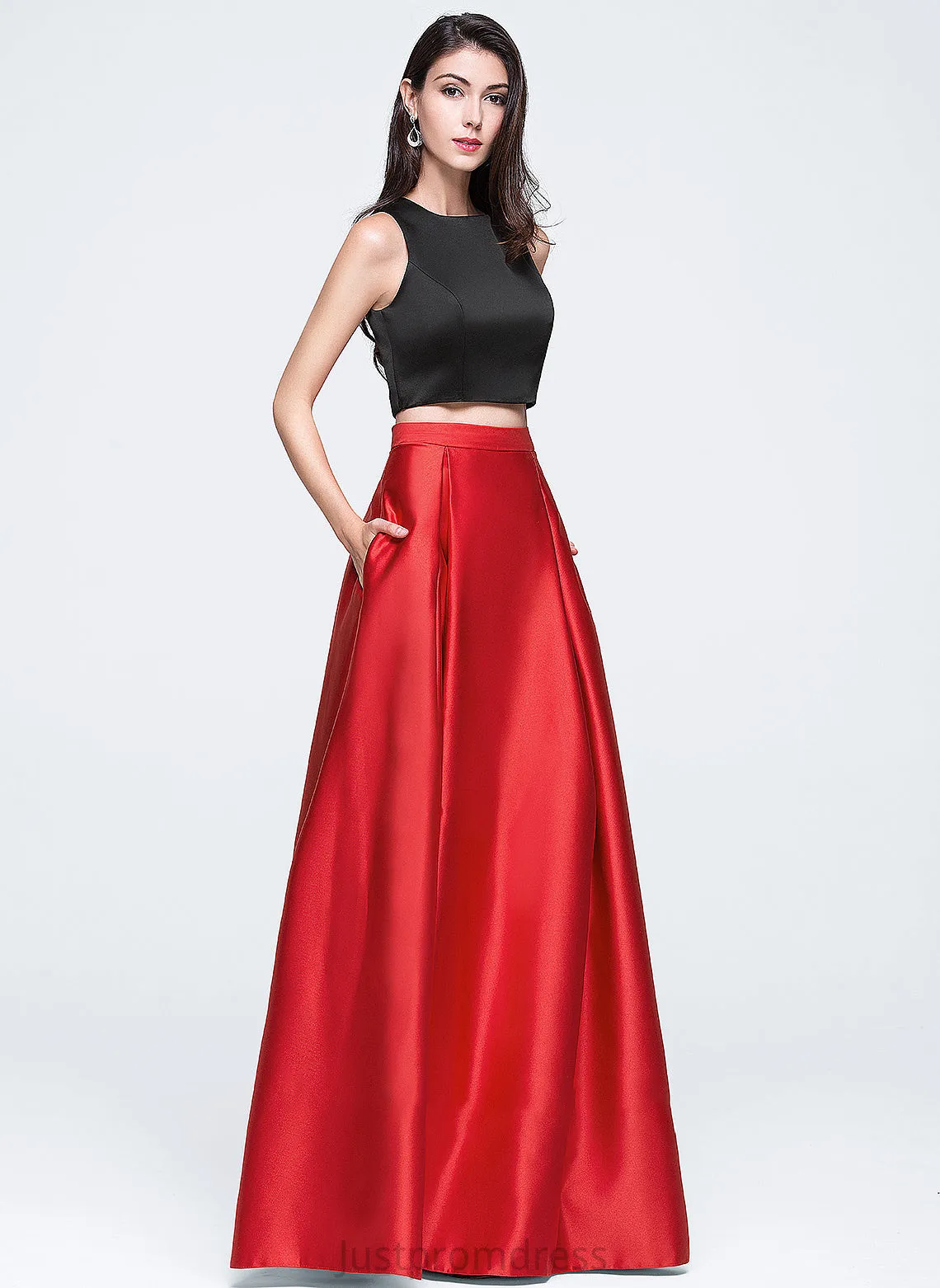 Ball-Gown/Princess With Neck Scoop Prom Dresses Satin Pockets Carolina Floor-Length