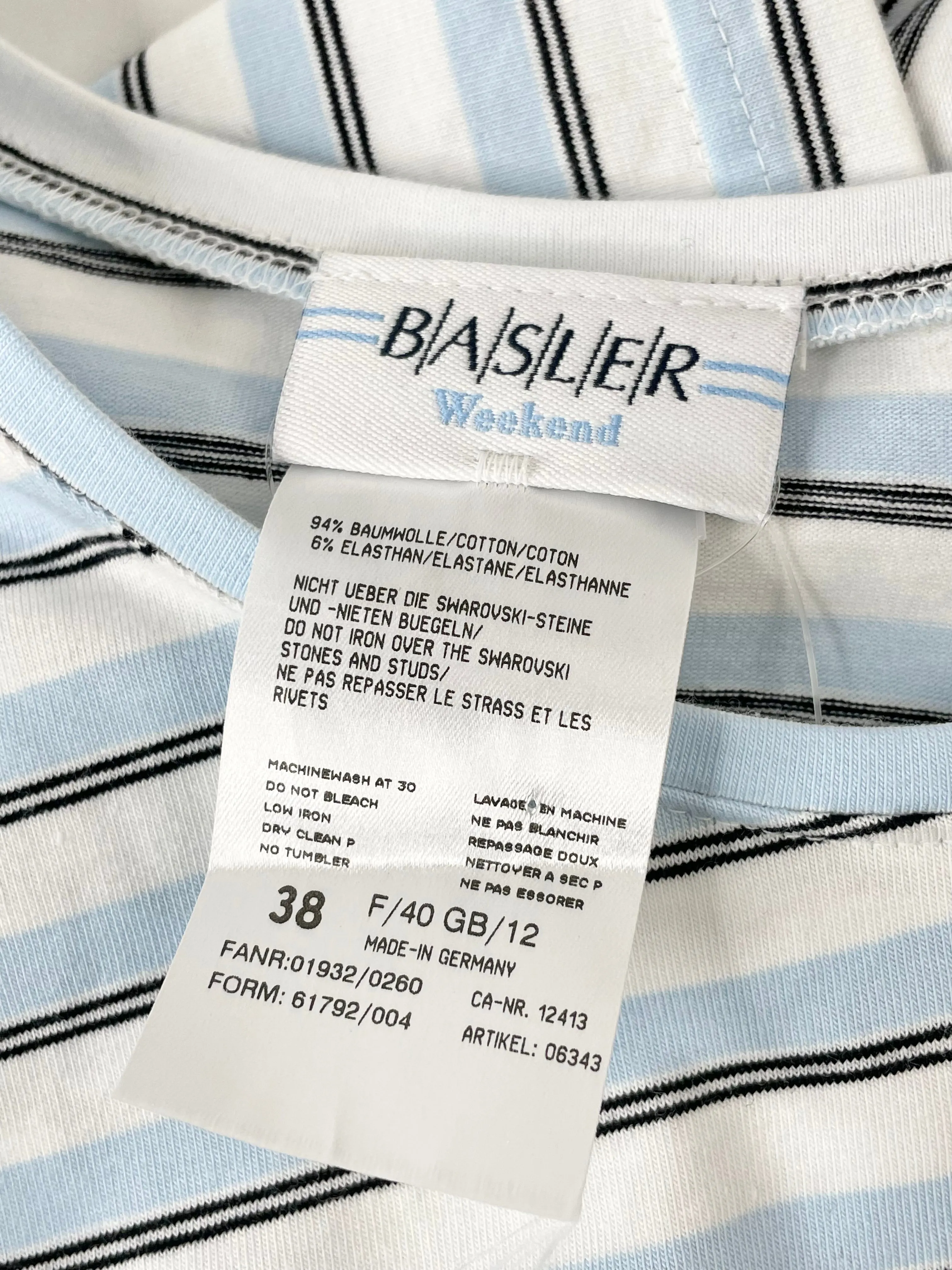Basler White & Pale Blue Striped T-Shirt - AU12