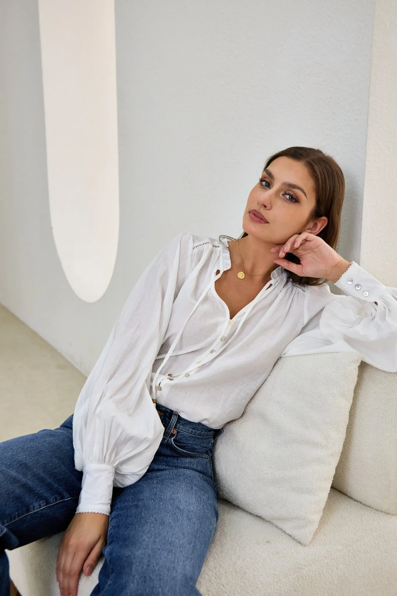 Carissa White Balloon Sleeve Blouse