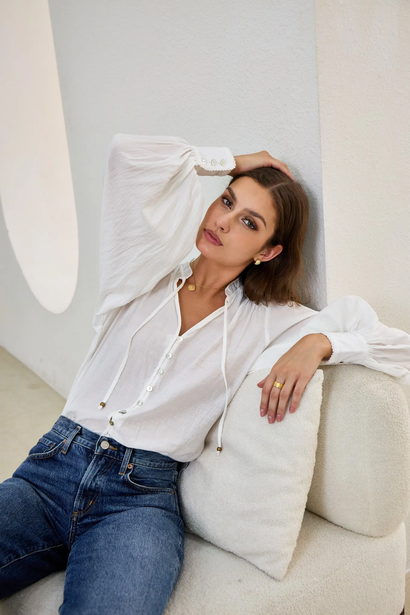 Carissa White Balloon Sleeve Blouse