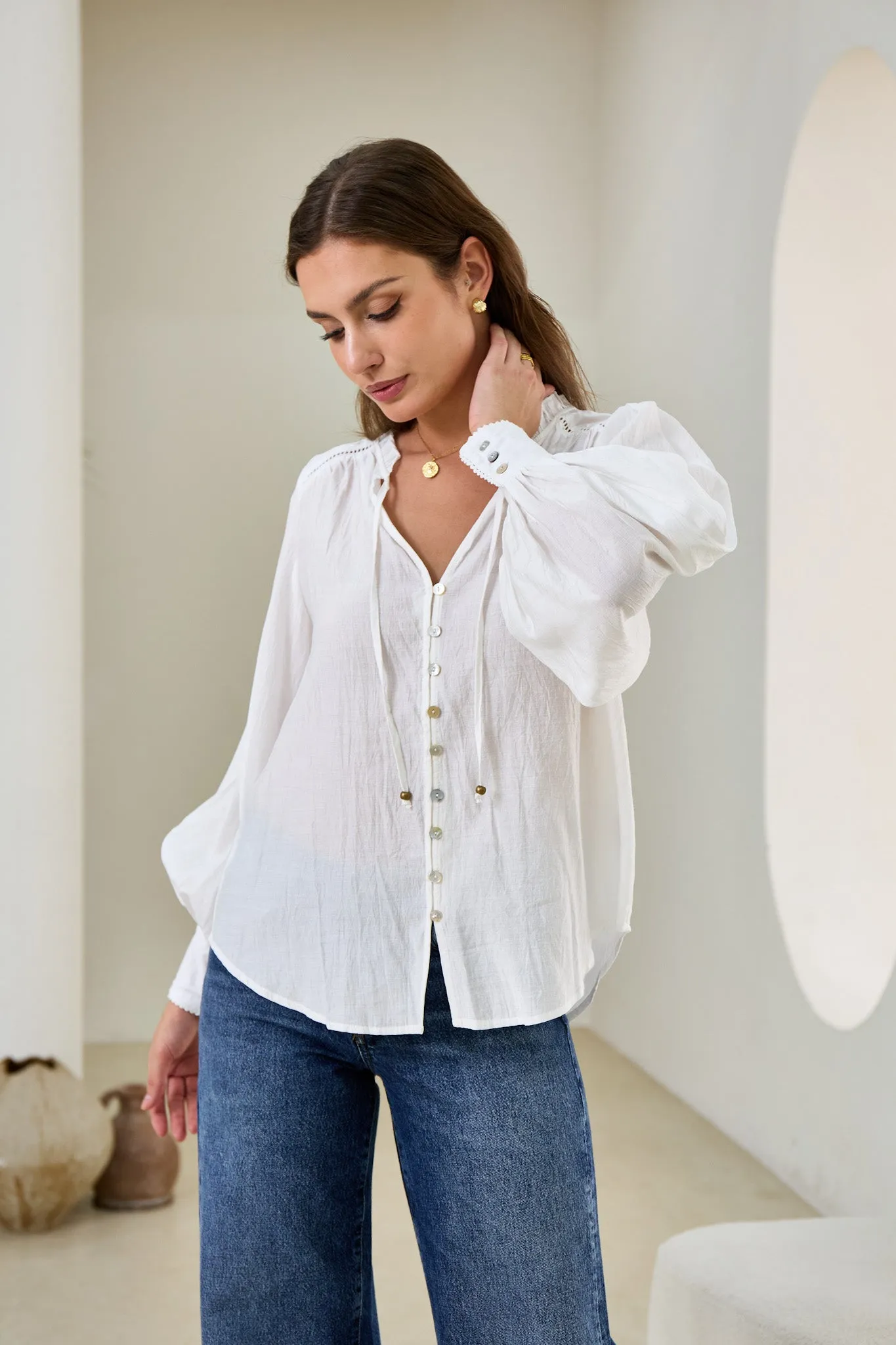 Carissa White Balloon Sleeve Blouse