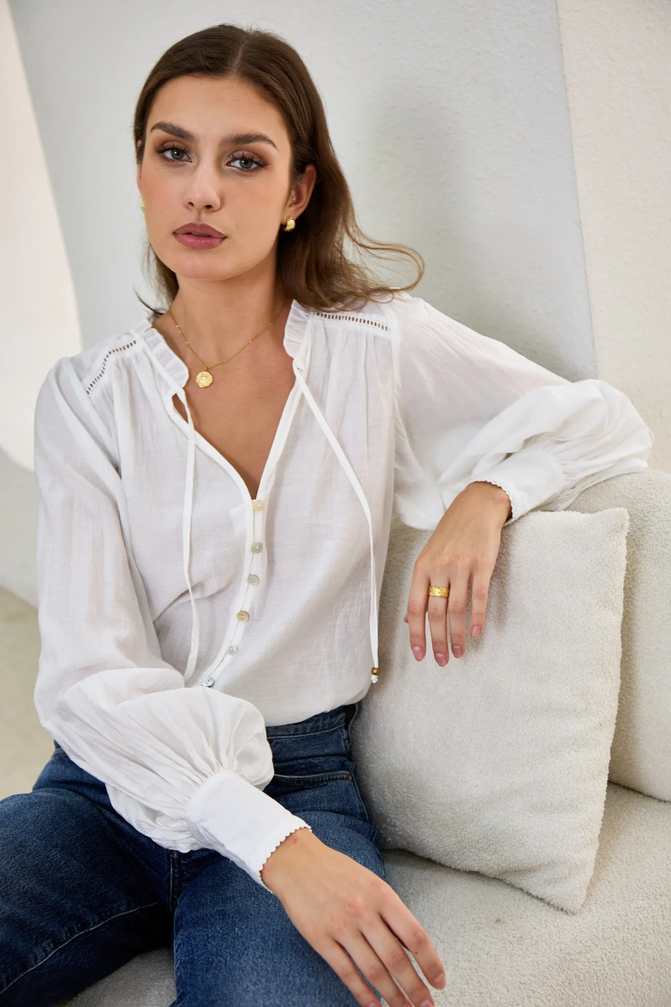 Carissa White Balloon Sleeve Blouse