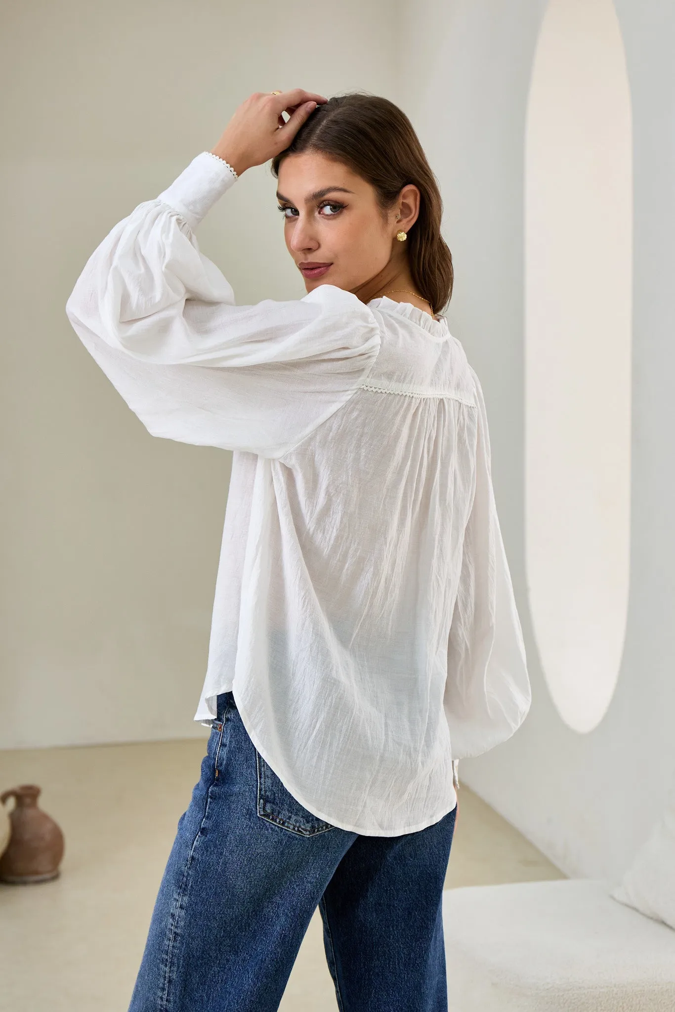 Carissa White Balloon Sleeve Blouse