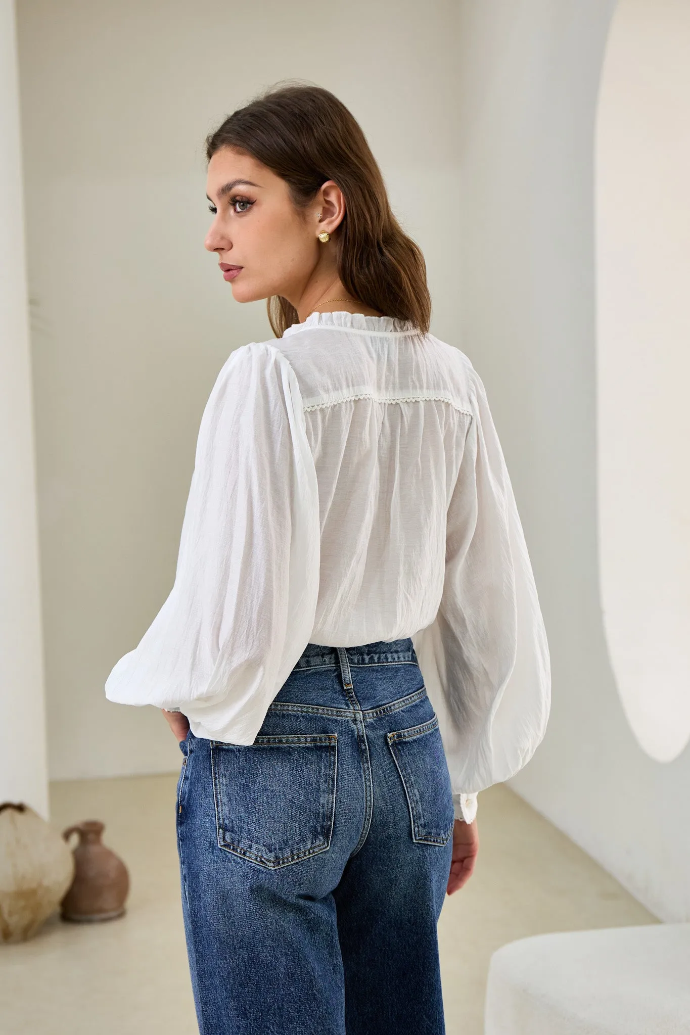 Carissa White Balloon Sleeve Blouse