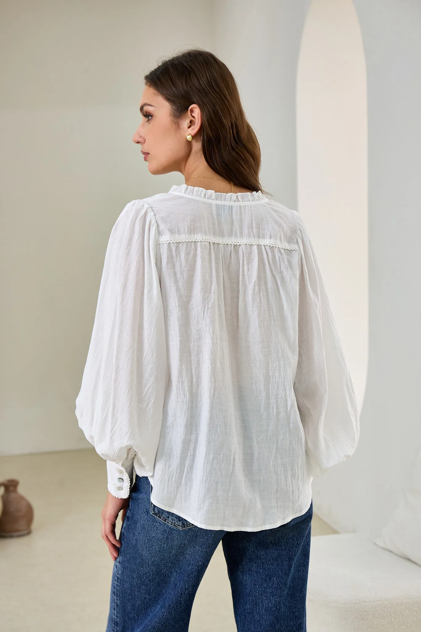 Carissa White Balloon Sleeve Blouse
