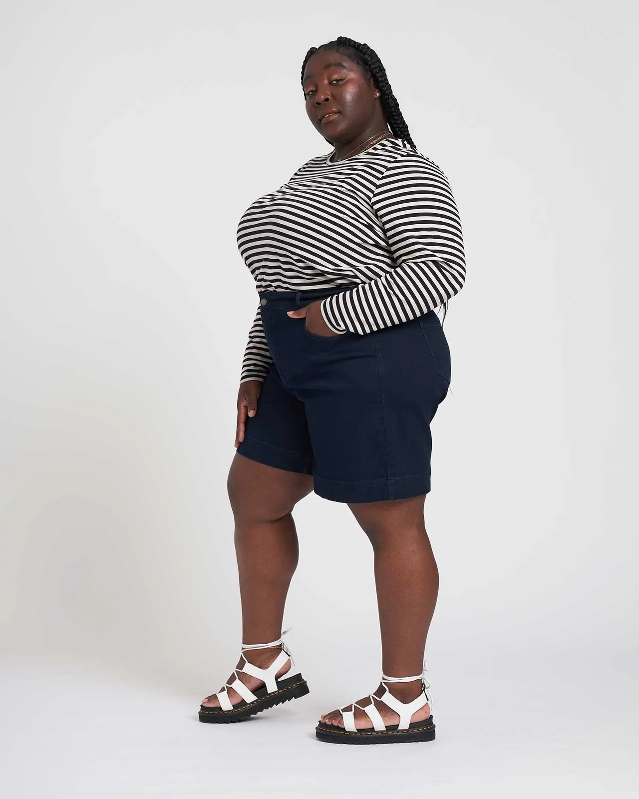 Carrie High Rise Denim Shorts - Dark Indigo
