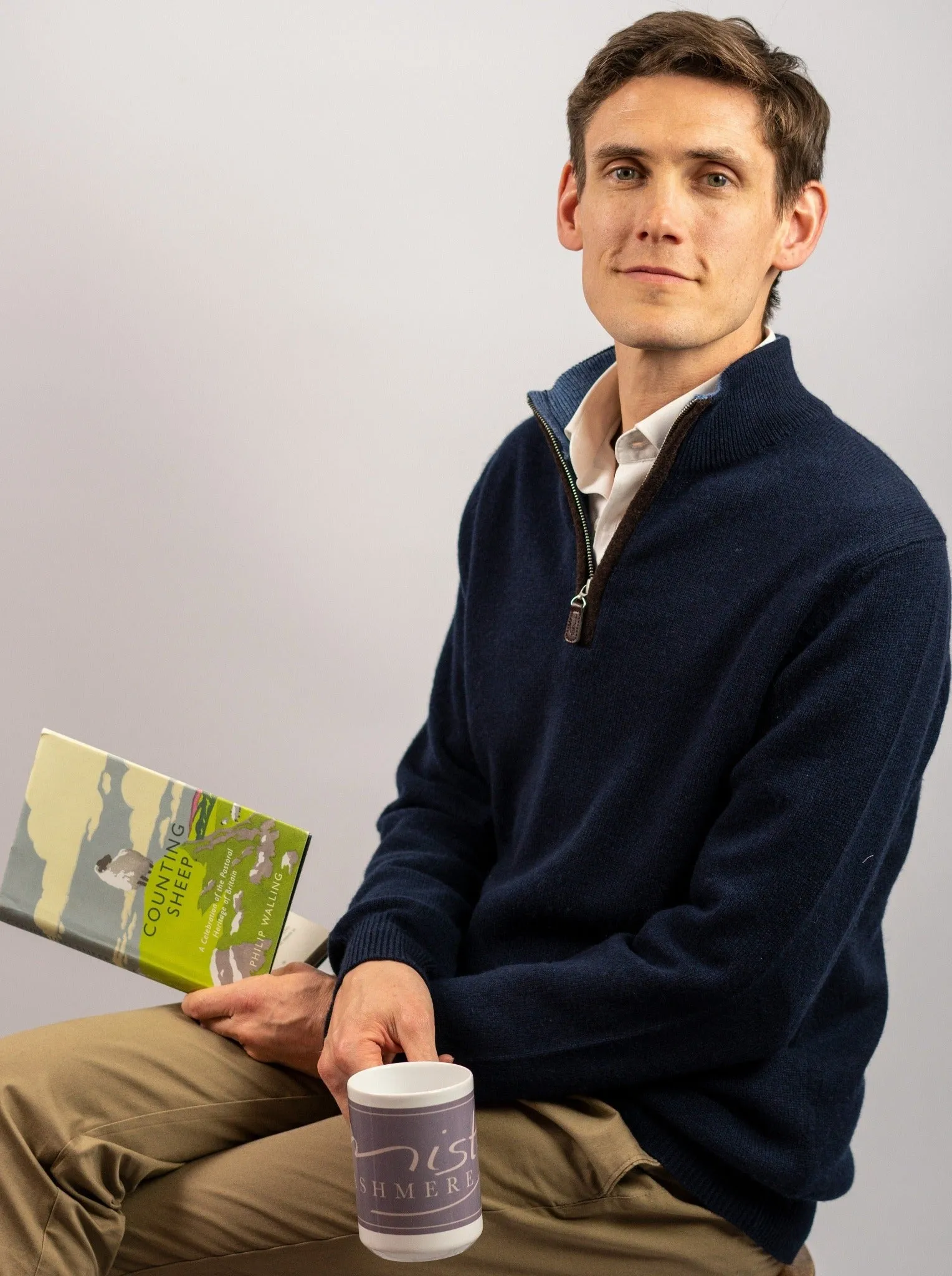 Cashmere and Merino Zip Neck Jumper | Navy