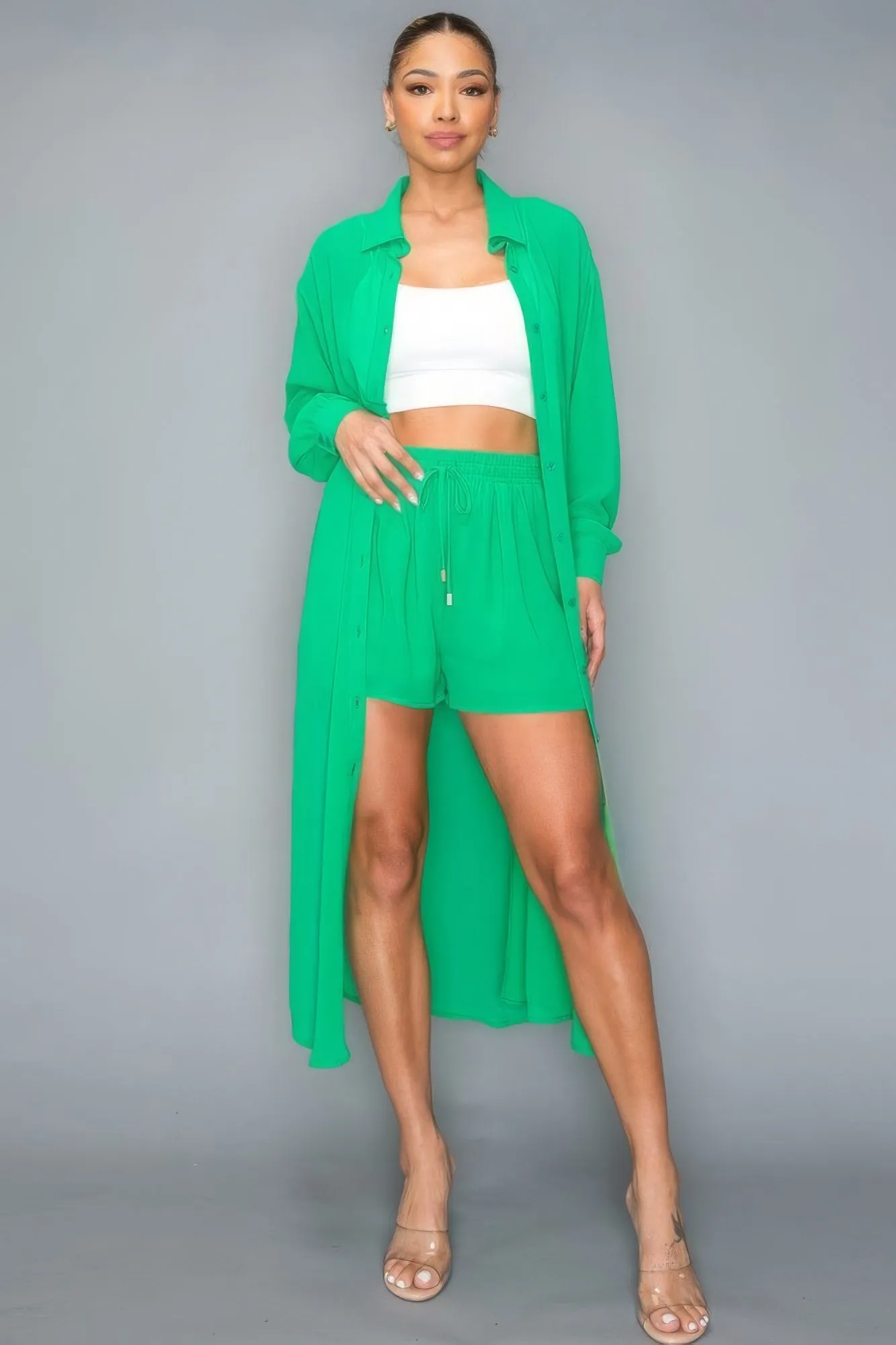 Chiffon Long Top With Short Set