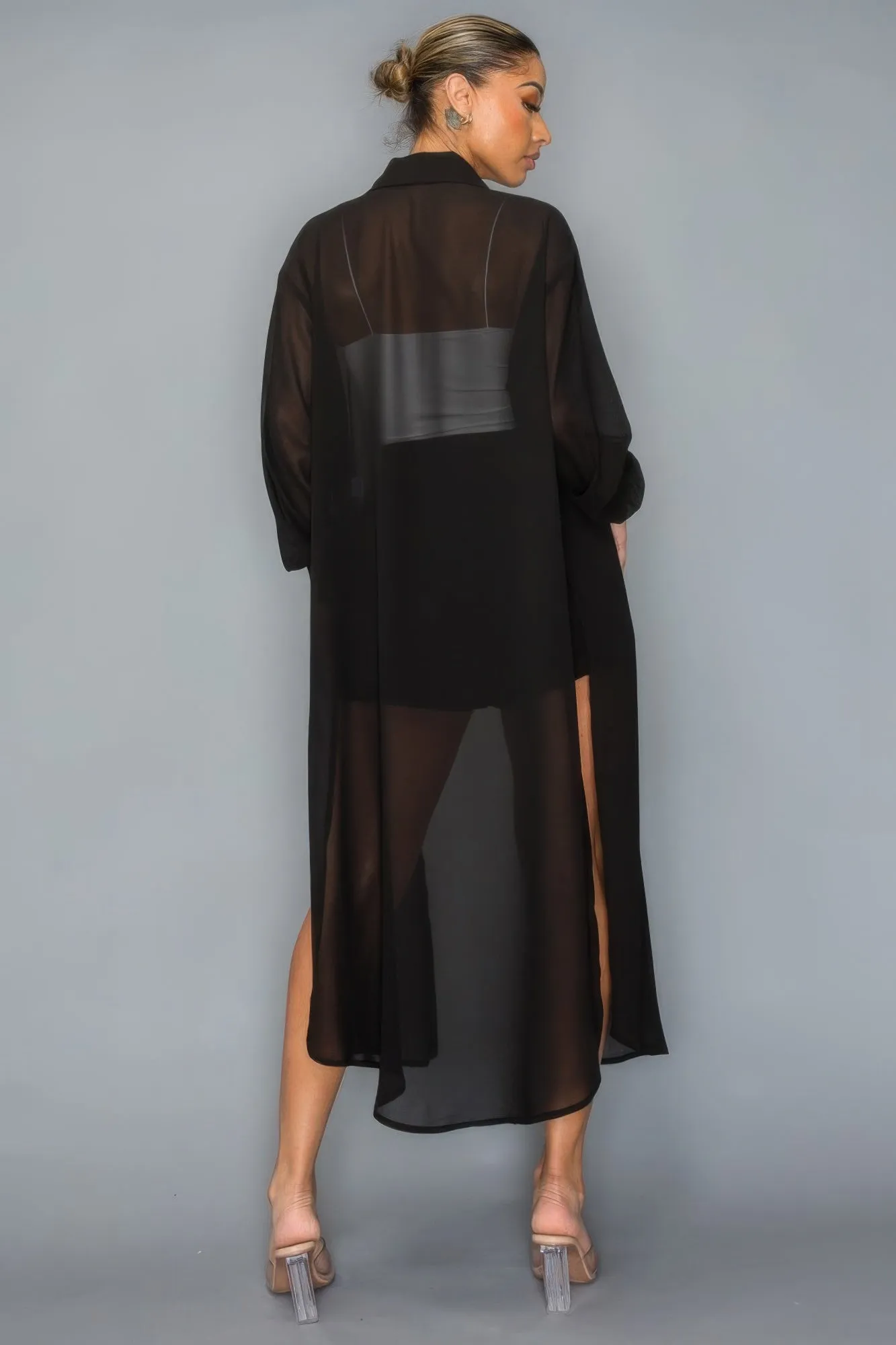 Chiffon Long Top With Short Set