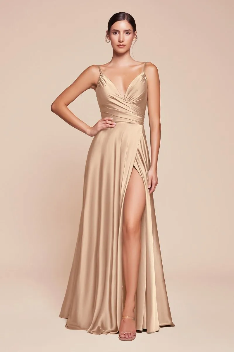 Cinderella Divine 7485C Sweetheart Neckline Soft Satin A-Line Formal Dress