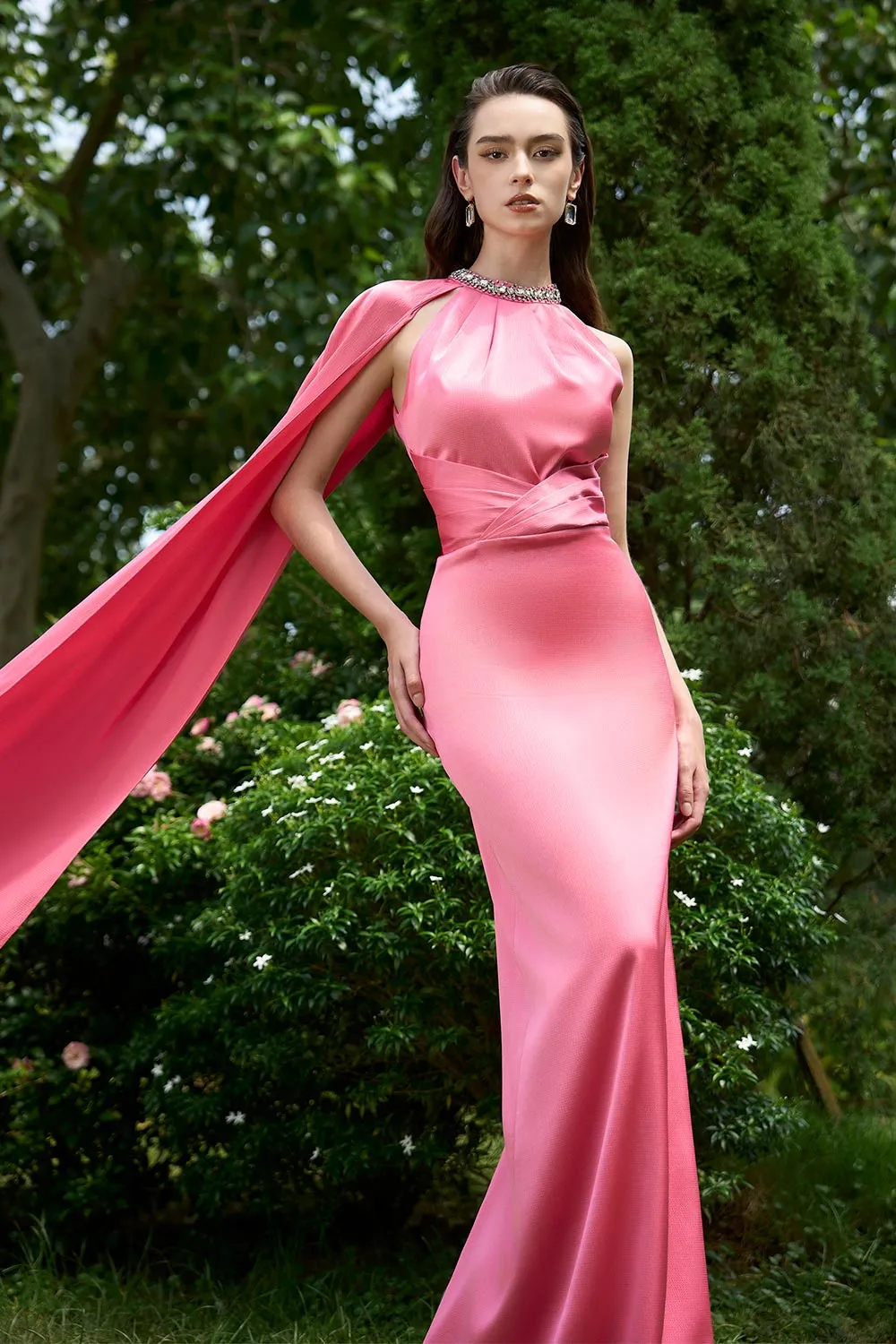 Colette Halter Extended Flap Silk Floor Length Dress