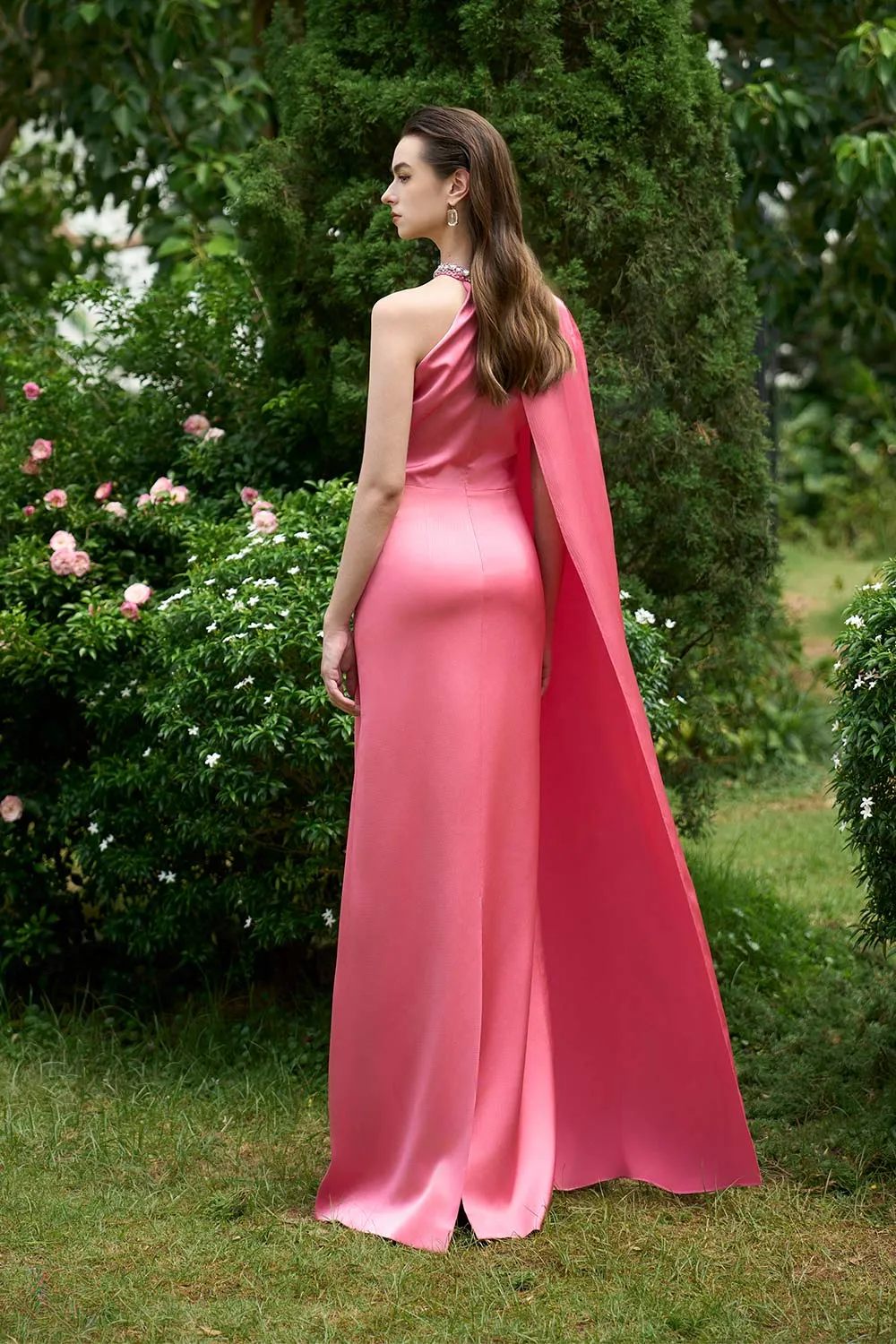 Colette Halter Extended Flap Silk Floor Length Dress