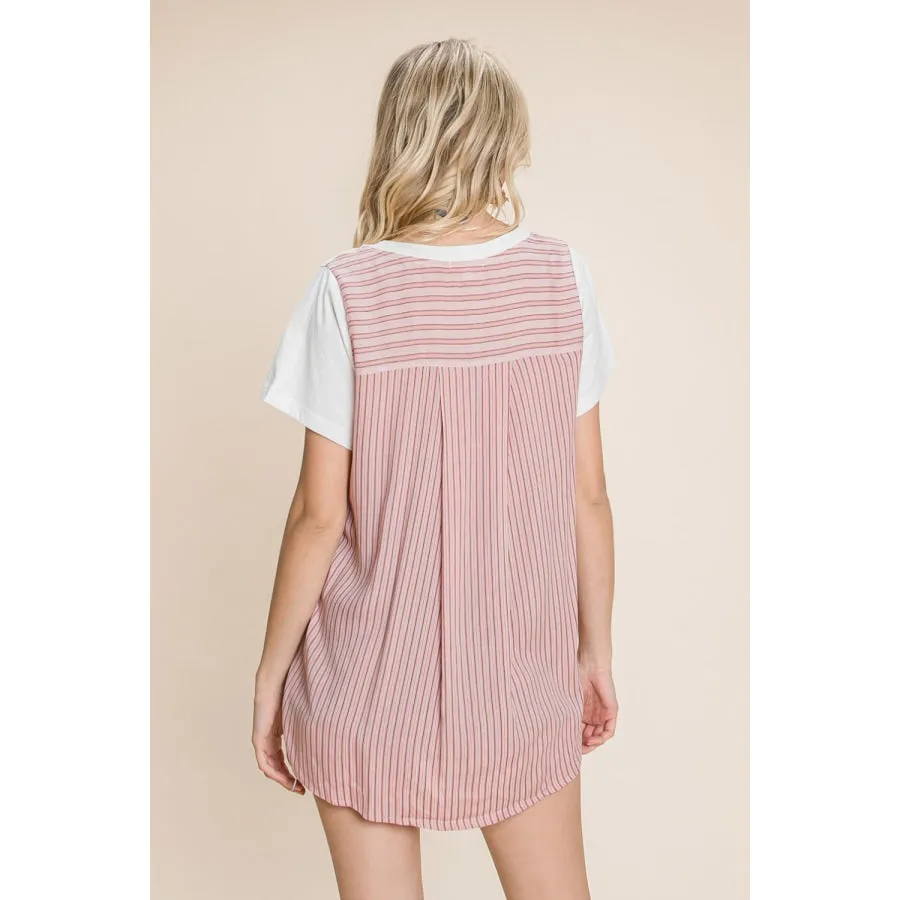 Cotton Bleu by Nu Label Contrast Striped Short Sleeve T-Shirt