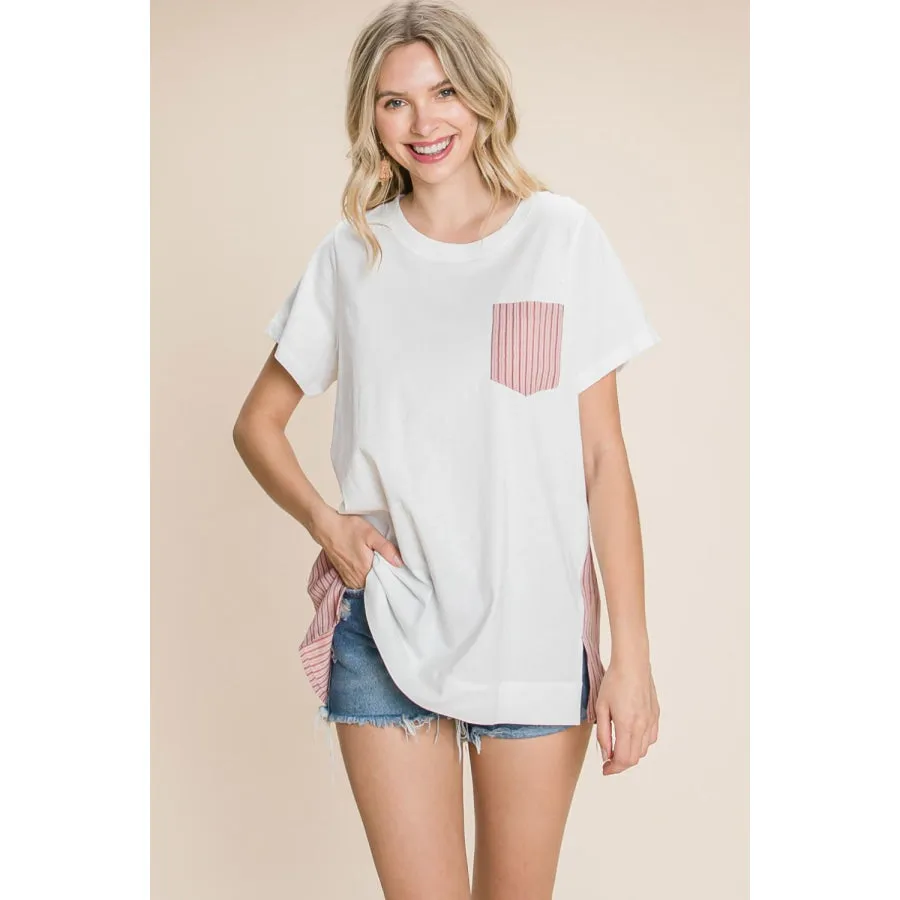 Cotton Bleu by Nu Label Contrast Striped Short Sleeve T-Shirt