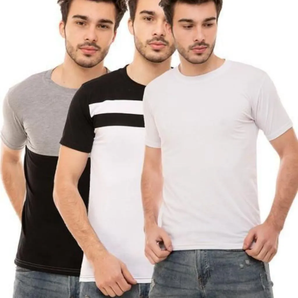 Cotton Regular Fit Pack Of 3 Combo T-Shirt For Men