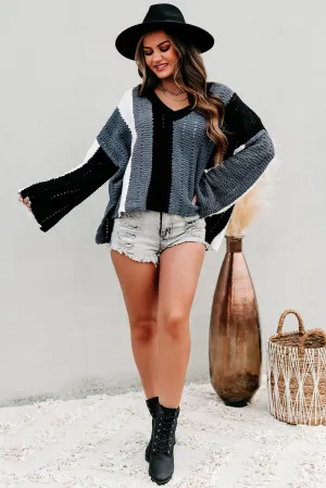 Cozy & Cuter Oversized Fuzzy Knit Sweater (Black/Charcoal Multi)