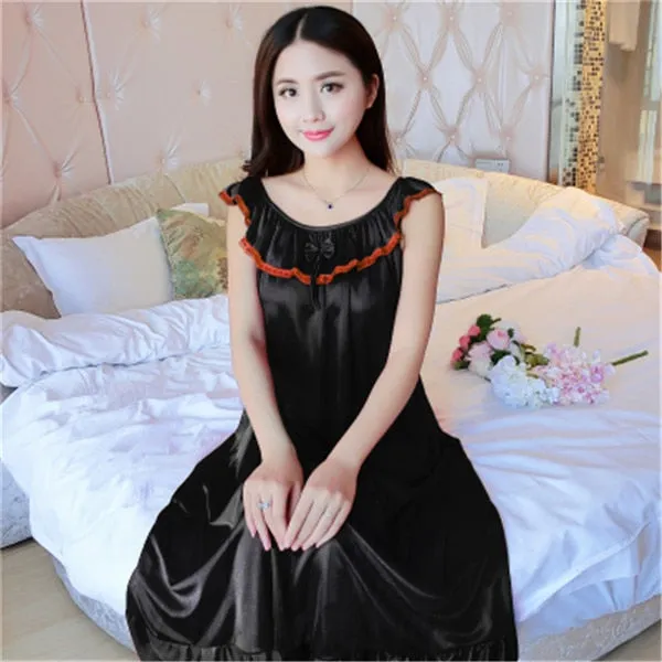 deanwangkt Hot Women Night Gowns Sleepwear Nightwear Long Sleeping Dress Luxury Nightgown Women Casual Night Dress Ladies Home Dressing