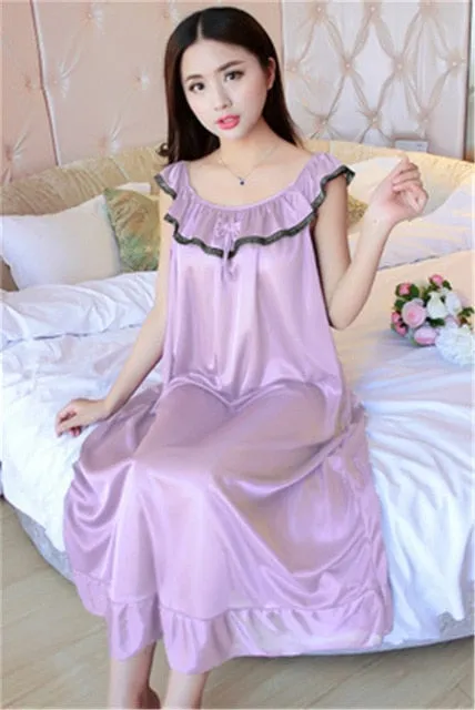 deanwangkt Hot Women Night Gowns Sleepwear Nightwear Long Sleeping Dress Luxury Nightgown Women Casual Night Dress Ladies Home Dressing