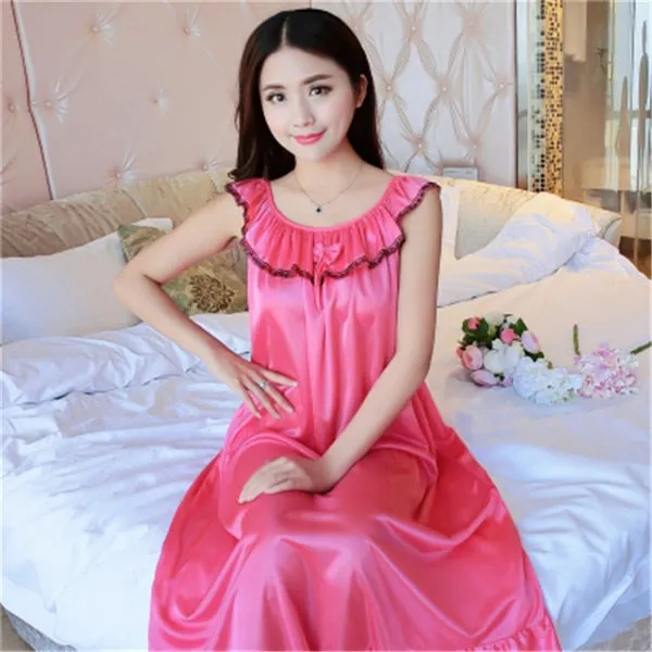 deanwangkt Hot Women Night Gowns Sleepwear Nightwear Long Sleeping Dress Luxury Nightgown Women Casual Night Dress Ladies Home Dressing