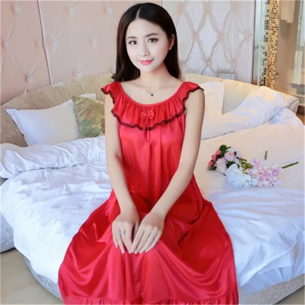 deanwangkt Hot Women Night Gowns Sleepwear Nightwear Long Sleeping Dress Luxury Nightgown Women Casual Night Dress Ladies Home Dressing