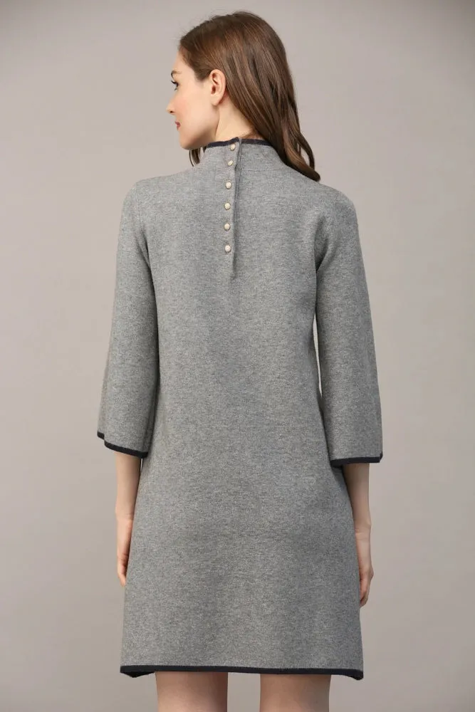 Dress - Mock Neck Sweater Dress - Gray and Navy