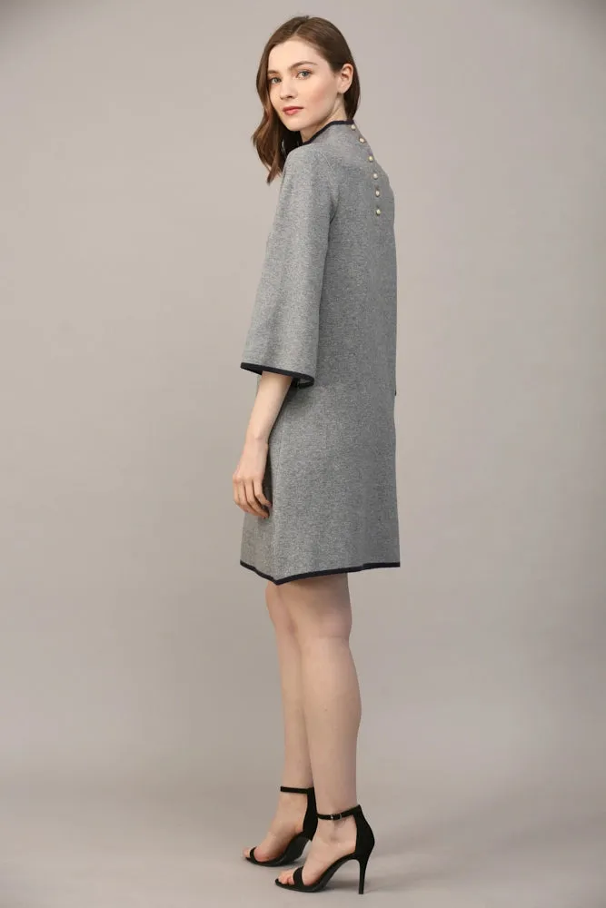Dress - Mock Neck Sweater Dress - Gray and Navy
