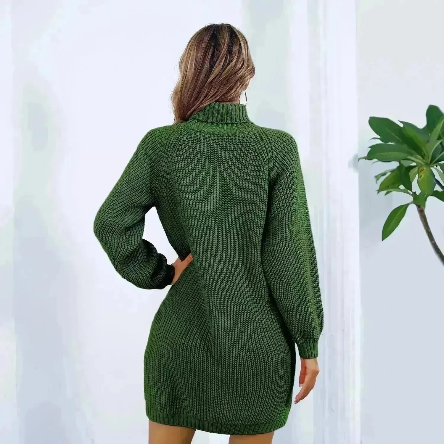 Elegant Autumn Winter Mini Turtleneck Sweater Dress