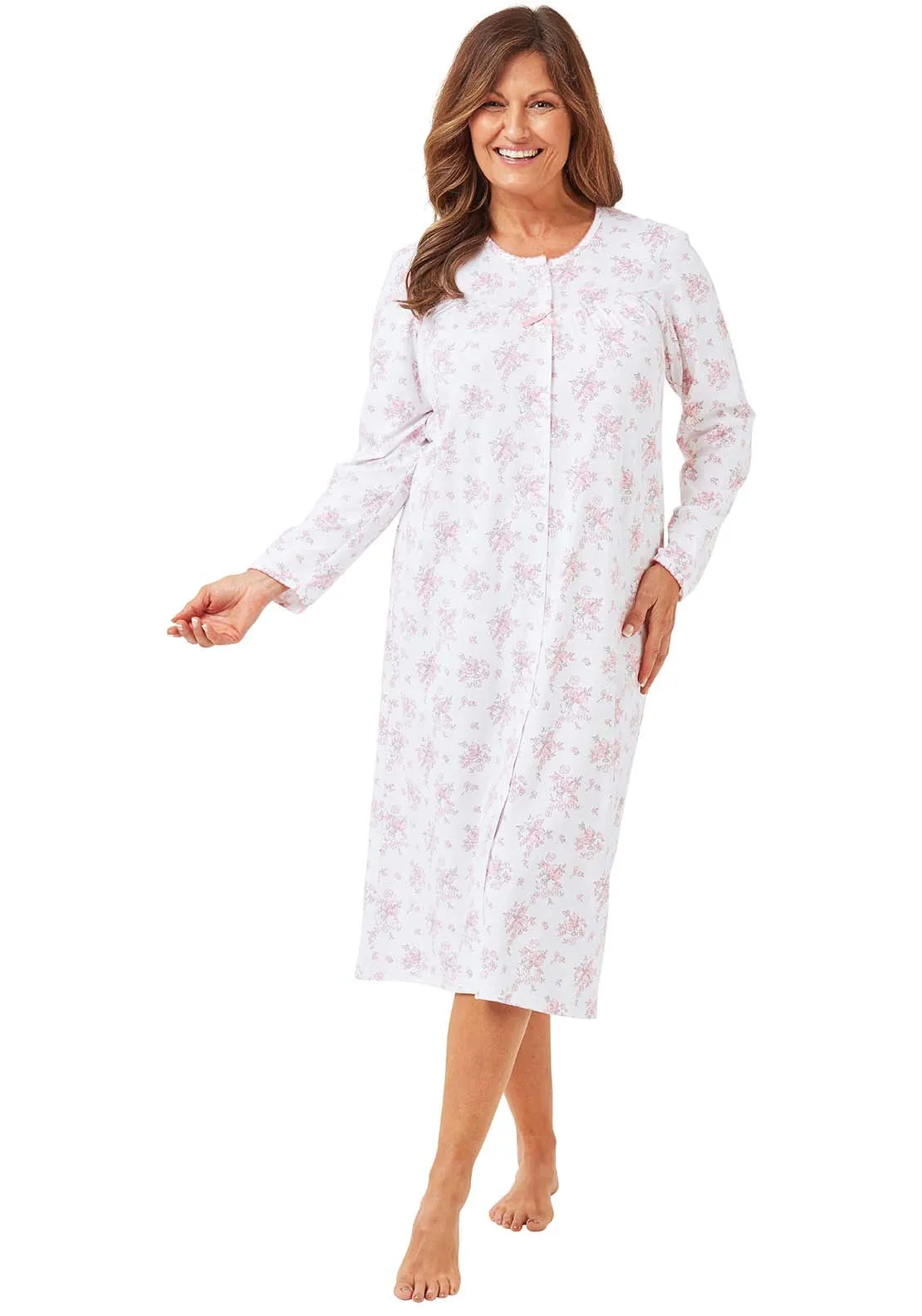 Floral Button Thru Nightdress - Pink