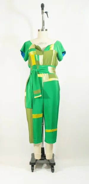 Green Patchwork Silk Jumpsuit