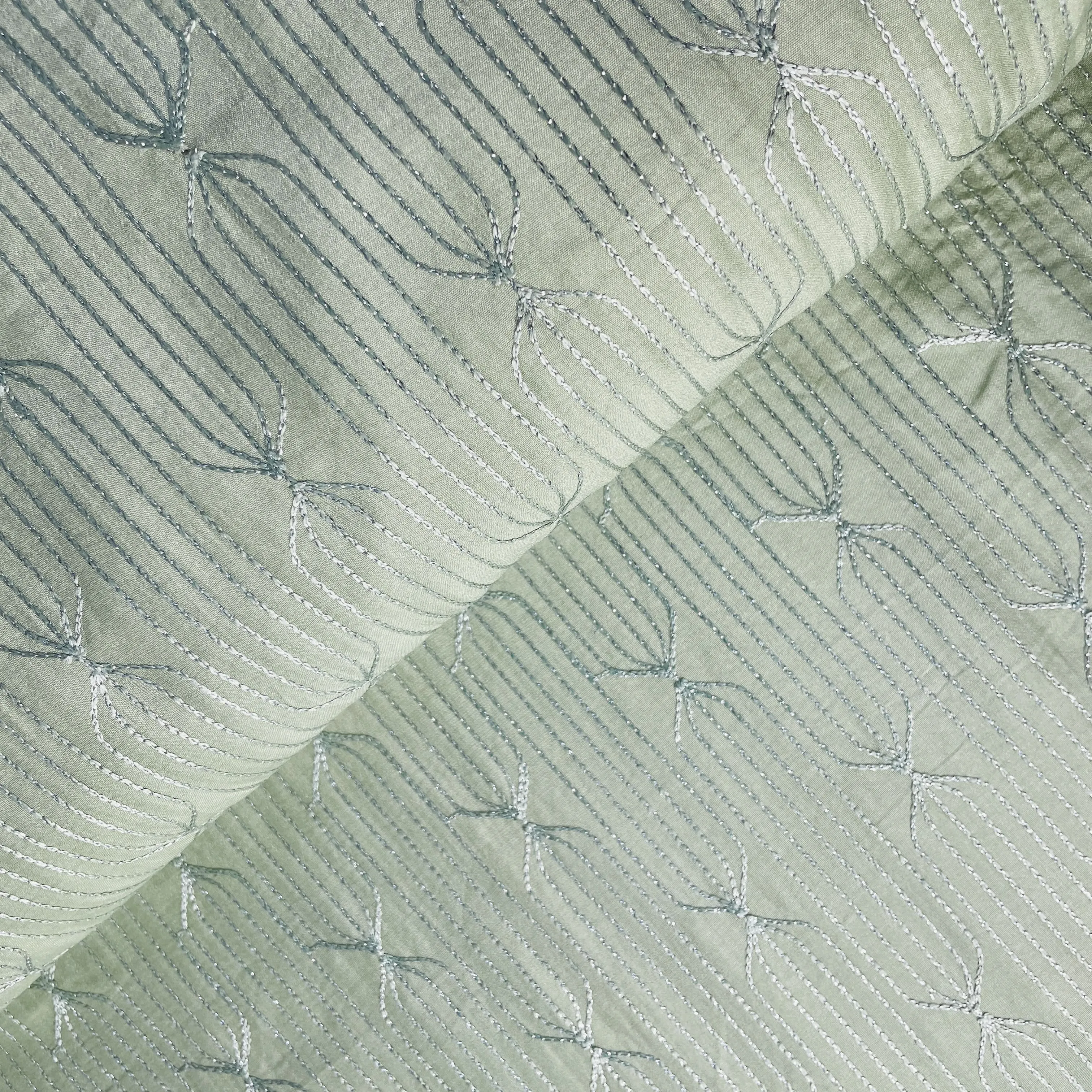 Green Thread Embroidery Russian Silk Fabric 19543