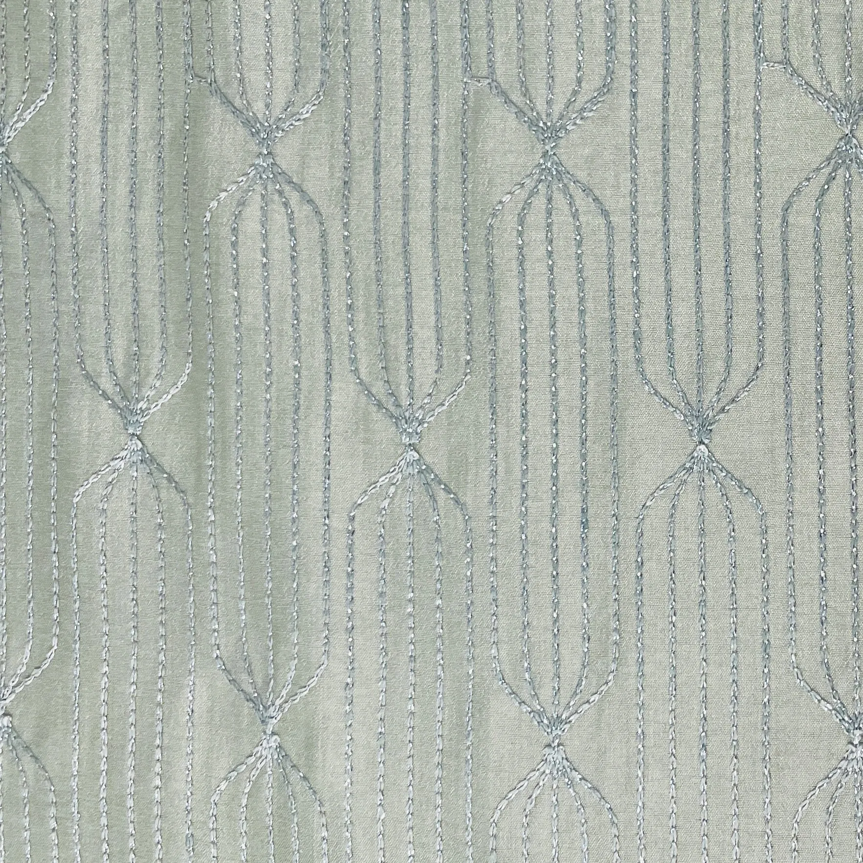 Green Thread Embroidery Russian Silk Fabric 19543