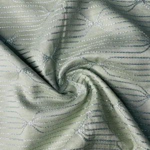 Green Thread Embroidery Russian Silk Fabric 19543