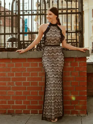 Halter Neck Long Lace Evening Dress