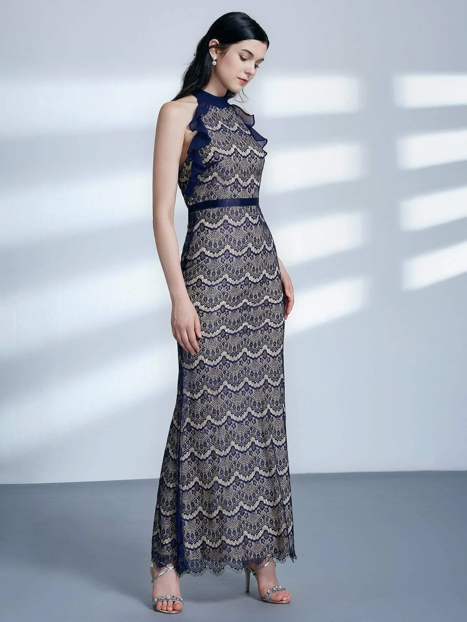 Halter Neck Long Lace Evening Dress